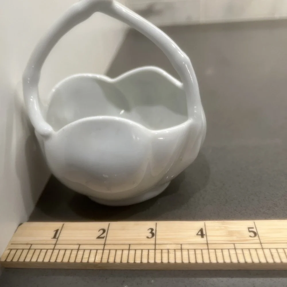 Giraud Limoges France Lotus Petal White Porcelain Basket Bowl With Handle